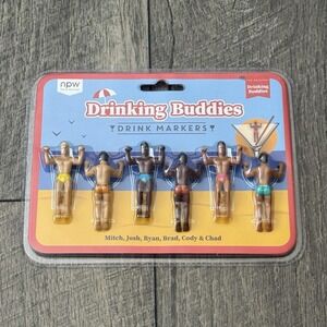 NPW Drinking Buddies Cocktail Wine Glass Charms Drink Markers 6 pcs Party Gift
